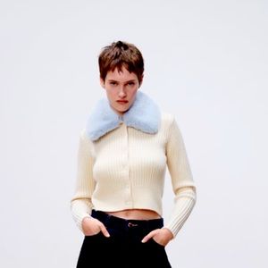 Faux fur lapel collar knit